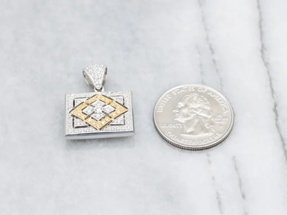OEM Kwaliteit Open Work Two Tone Diamond Rectangular Pendant