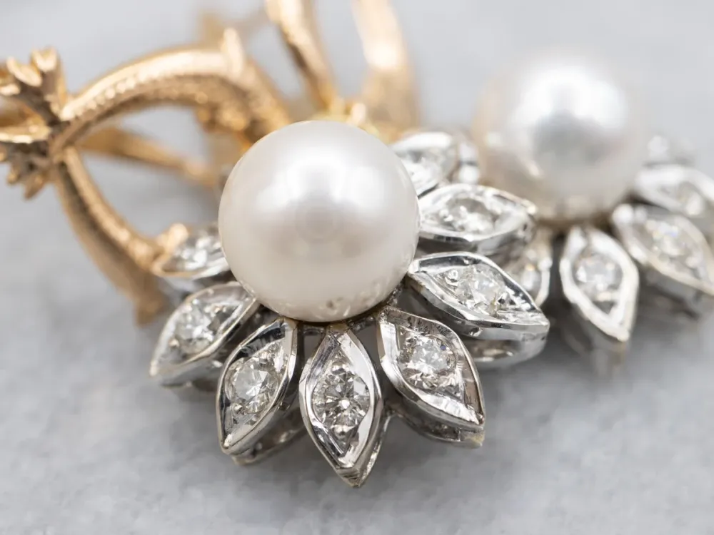 OEM Kwaliteit Two Tone Pearl and Diamond Floral Drop Earrings