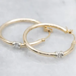 Ophangingsarm Two-Tone Gouden Diamond Hoop Earrings