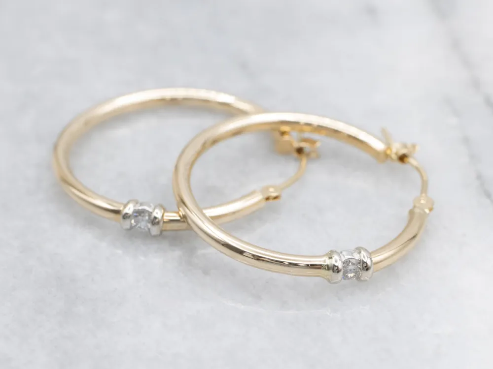 Ophangingsarm Two-Tone Gouden Diamond Hoop Earrings