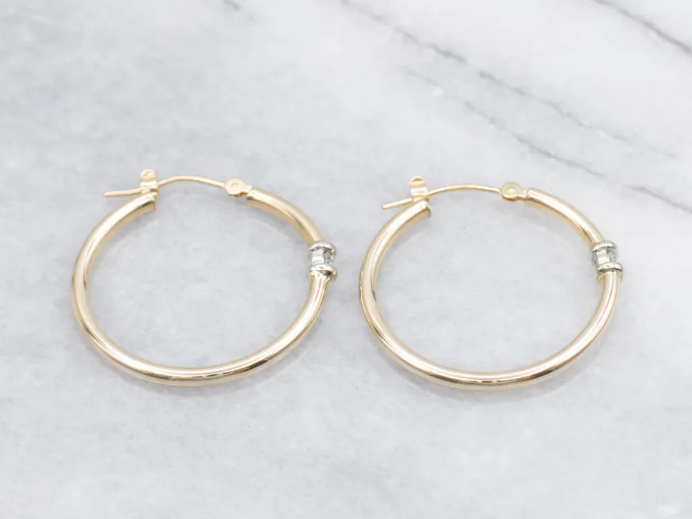 Ophangingsarm Two-Tone Gouden Diamond Hoop Earrings