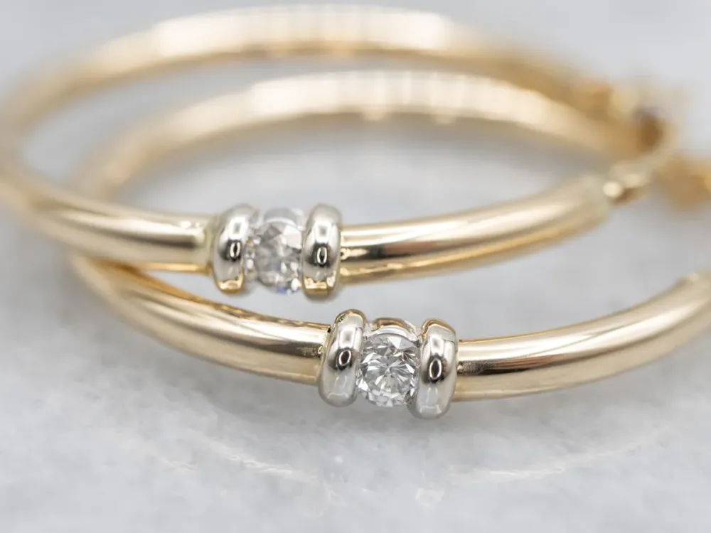 Ophangingsarm Two-Tone Gouden Diamond Hoop Earrings