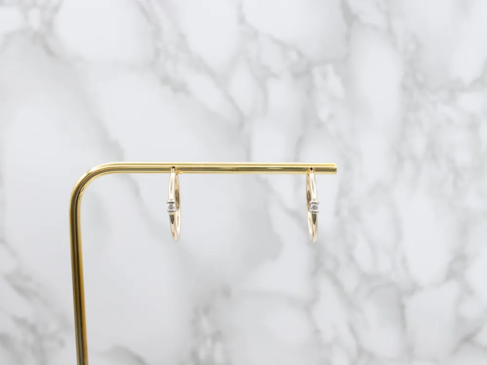Ophangingsarm Two-Tone Gouden Diamond Hoop Earrings