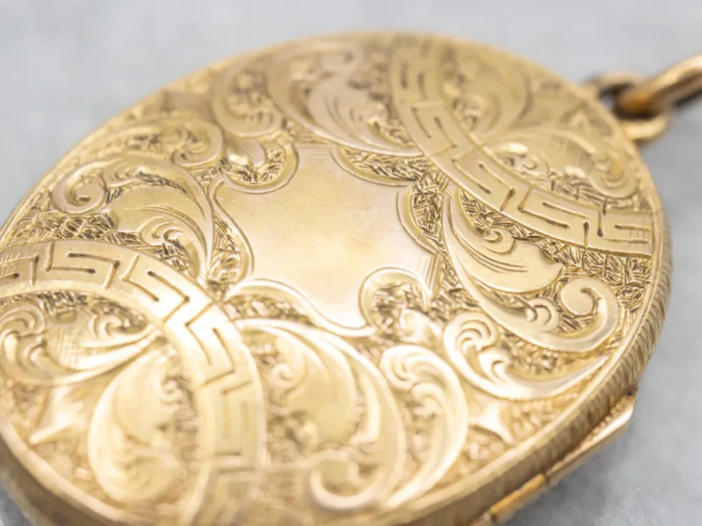 Ornately Engraved Dual-Sided Victorian Gold Locket
