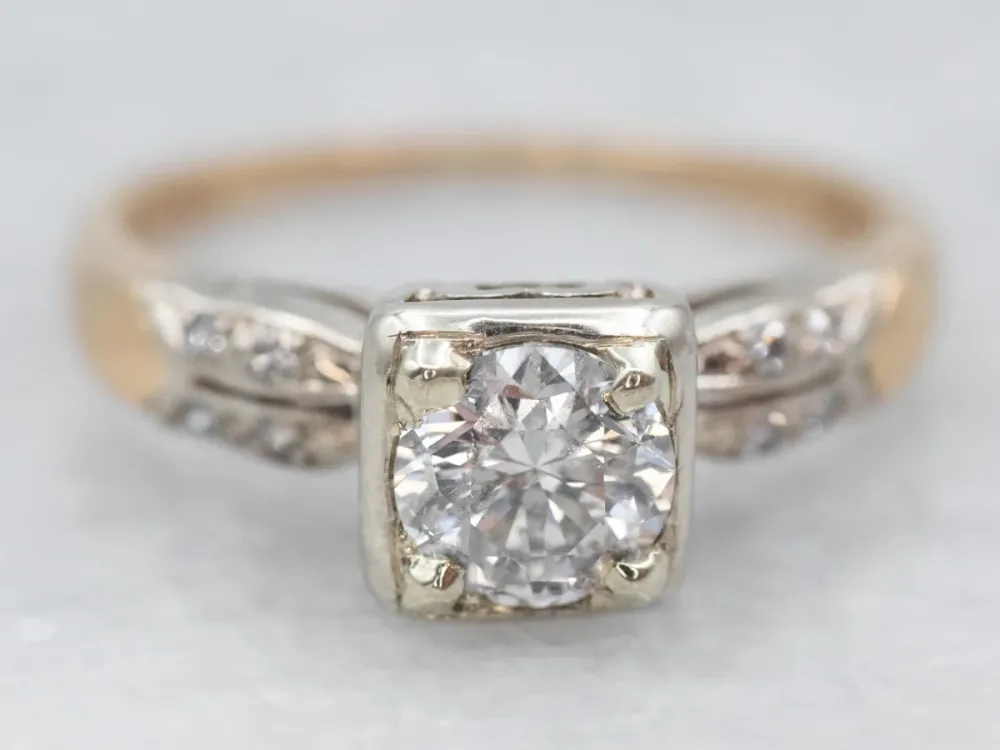 Professionele Klasse Retro Two Tone Gouden Diamond Engagement Ring