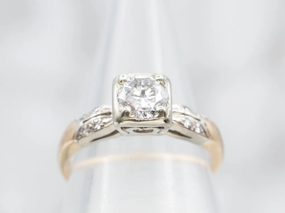 Professionele Klasse Retro Two Tone Gouden Diamond Engagement Ring