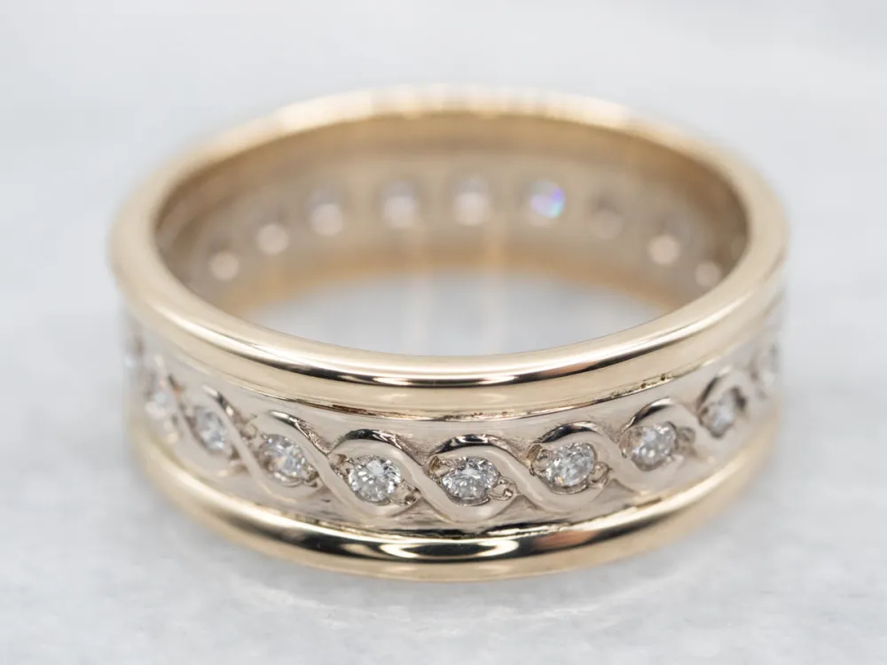 Professionele Klasse Two Toned Diamond Encrusted Eternity Band