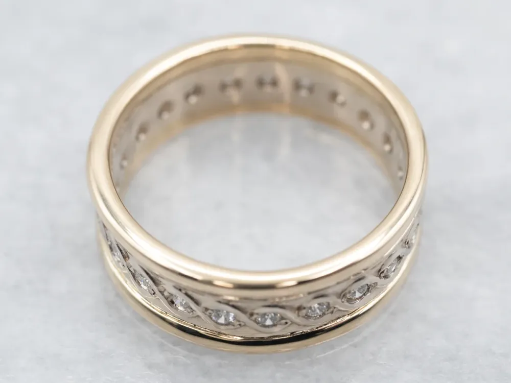 Professionele Klasse Two Toned Diamond Encrusted Eternity Band