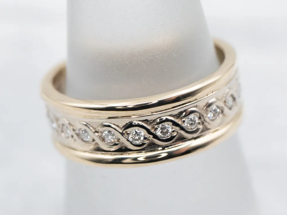 Professionele Klasse Two Toned Diamond Encrusted Eternity Band