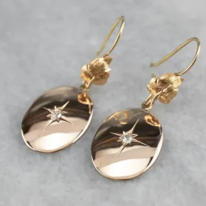 Rose Cut Diamond Two Tone Verguld Drop Earrings