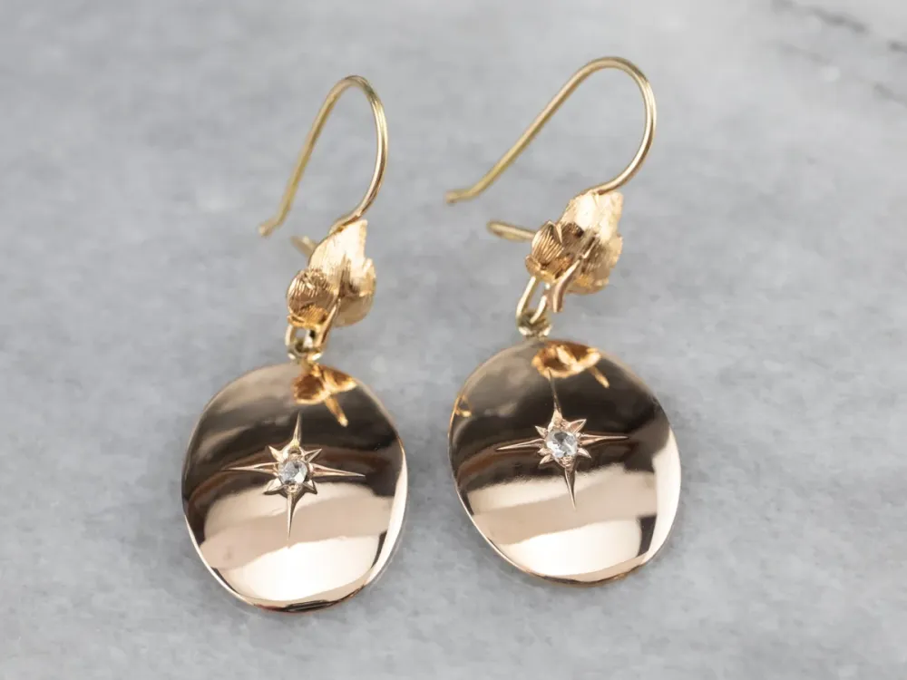 Rose Cut Diamond Two Tone Verguld Drop Earrings