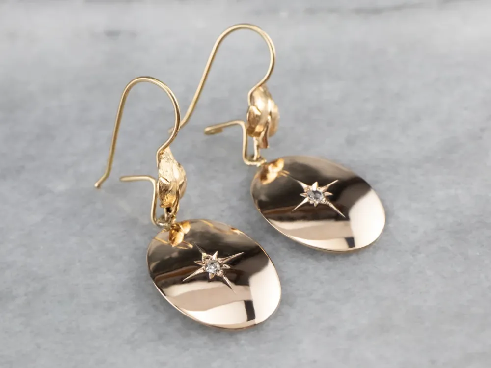 Rose Cut Diamond Two Tone Verguld Drop Earrings