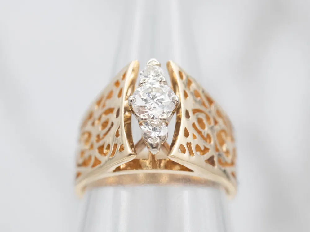 Rubber silentblok Two Tone Peaked Openwork Diamond Ring