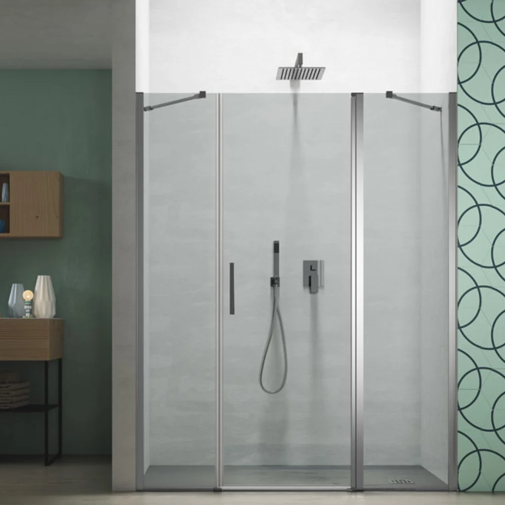 Shower door 2 omkeerbaar hinged panels 220 cm niche model Demetra 6 mm clear glass