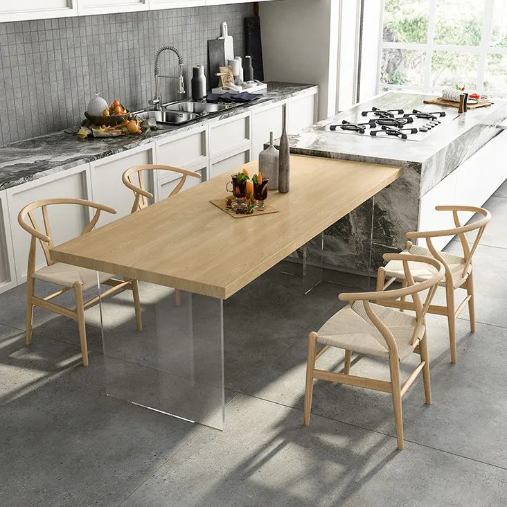 Solid Wood and Acrylic Dinner Table Actueel Fixed Table Double Pedestal Dining Table gegalvaniseerd staal 47