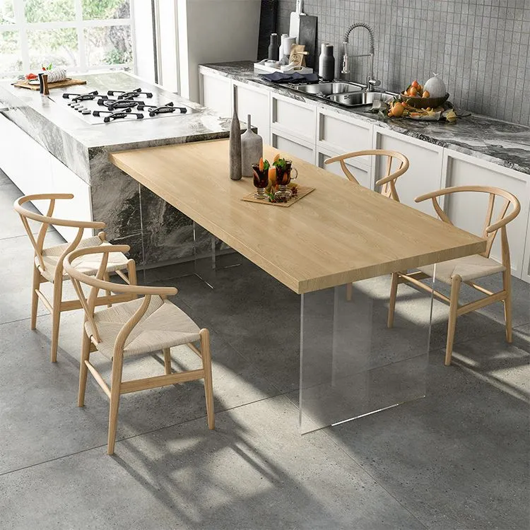 Solid Wood and Acrylic Dinner Table Actueel Fixed Table Double Pedestal Dining Table gegalvaniseerd staal 47