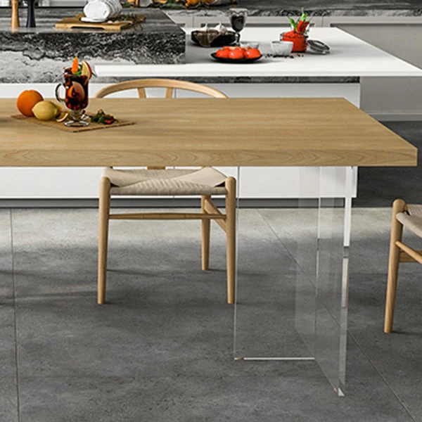 Solid Wood and Acrylic Dinner Table Actueel Fixed Table Double Pedestal Dining Table gegalvaniseerd staal 47