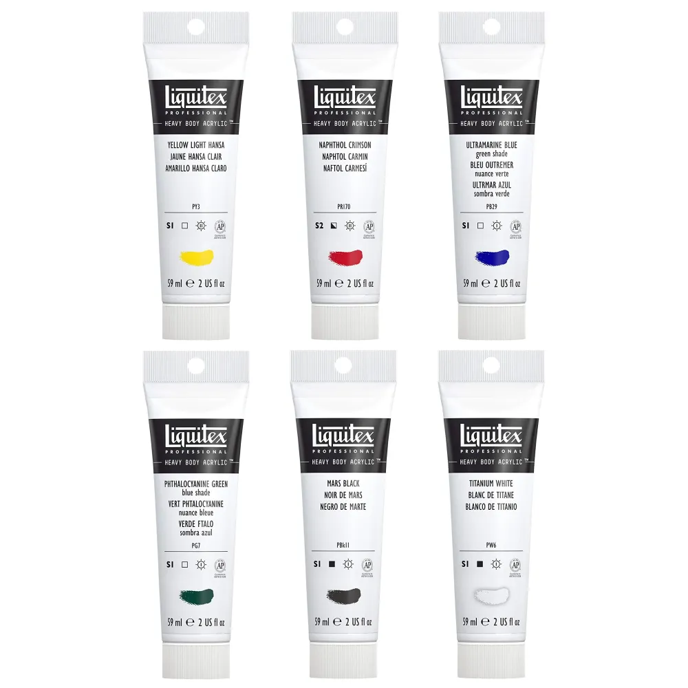 Stabilisatorstang Liquitex - Heavy Body Kunststof glas Set - 6 Colores (2 oz)