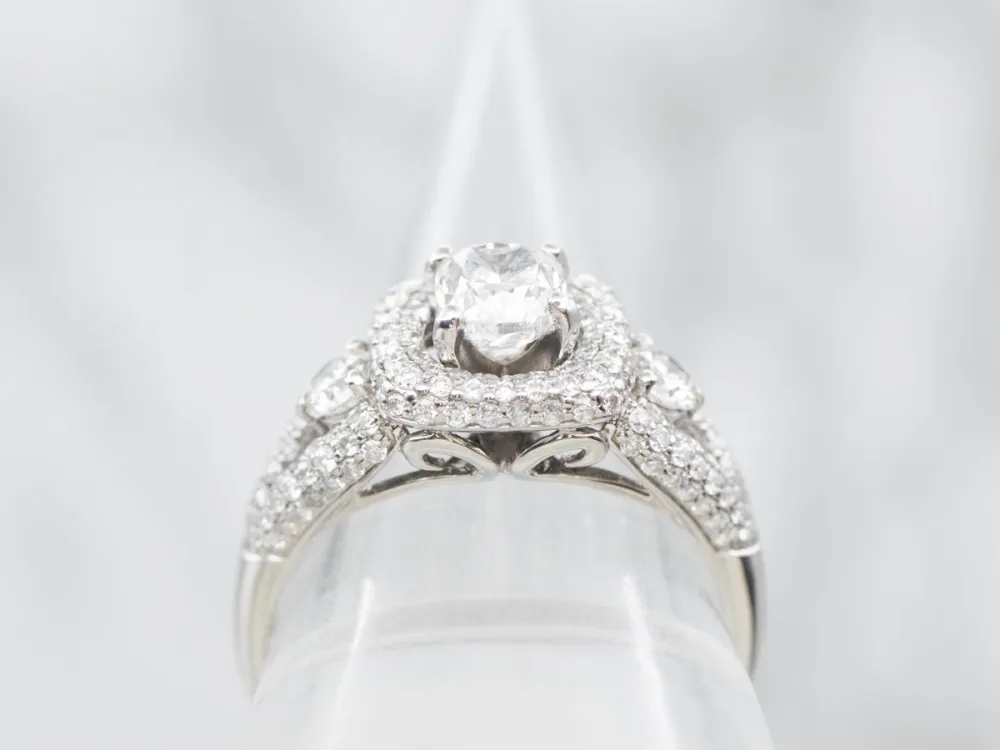 Stunning Double Diamond Modern Halo Engagement Ring