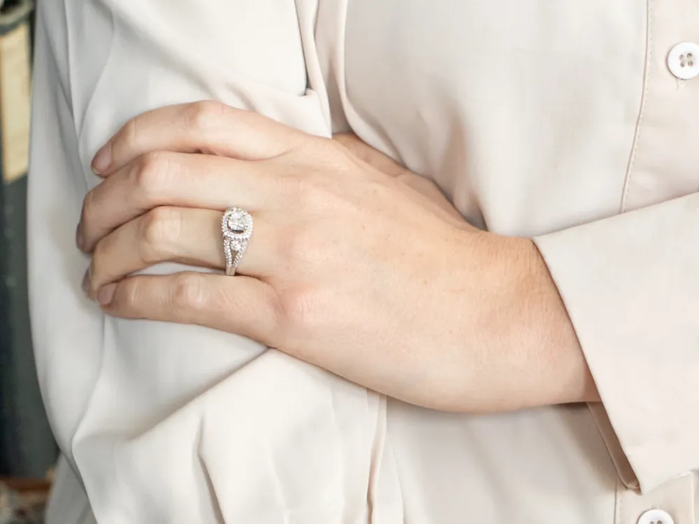 Stunning Double Diamond Modern Halo Engagement Ring
