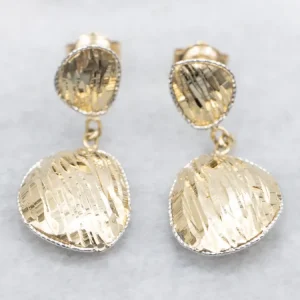 Textured Two-Tone Gold Drop Earrings