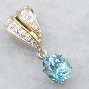 Two Tone Blue Zircon Pendant Diamond Accents