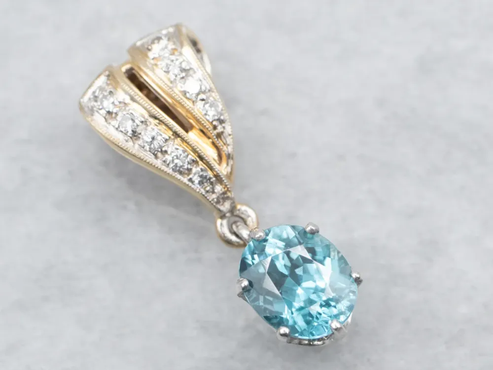 Two Tone Blue Zircon Pendant Diamond Accents