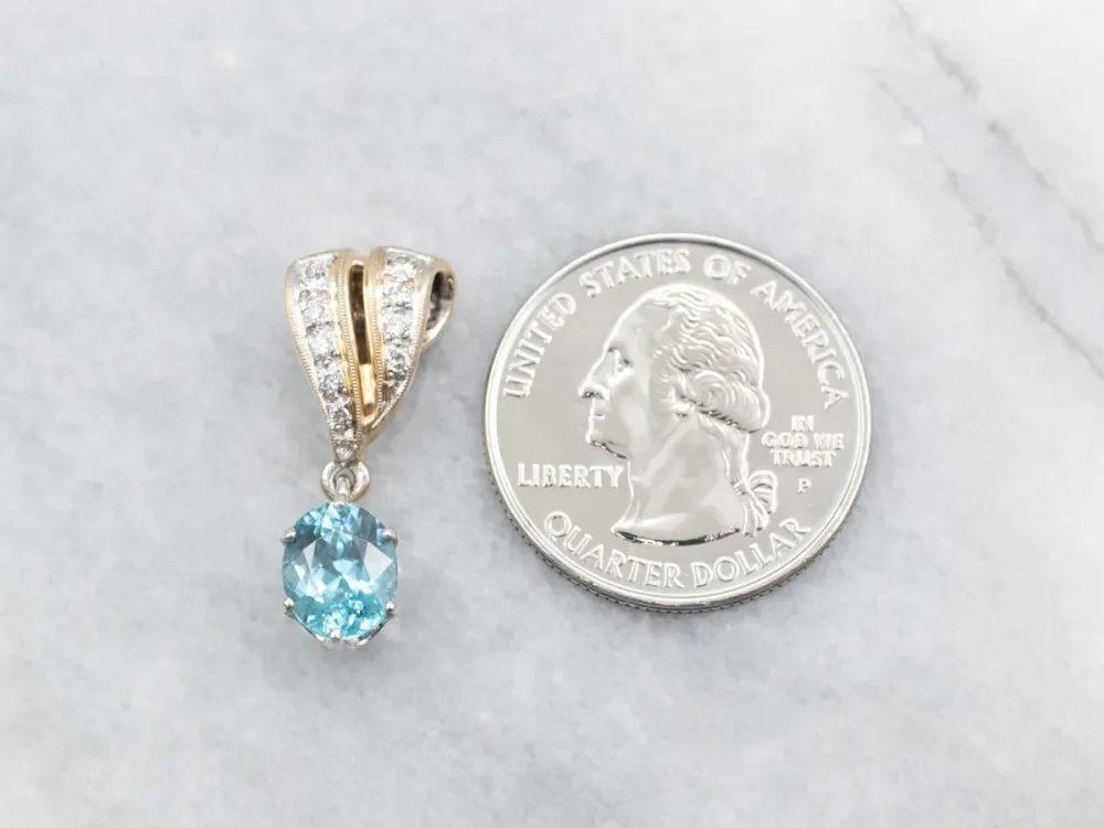 Two Tone Blue Zircon Pendant Diamond Accents