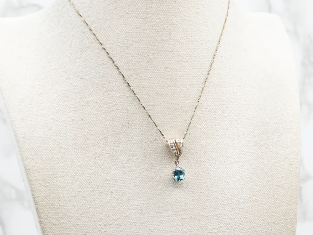 Two Tone Blue Zircon Pendant Diamond Accents