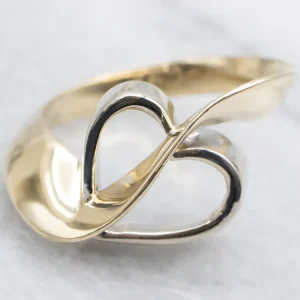 Two Tone Gold Twisting Heart Ring