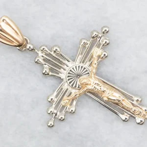 Two Tone Gouden Crucifix Cross Pendant met stofkap