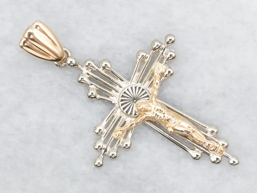 Two Tone Gouden Crucifix Cross Pendant met stofkap