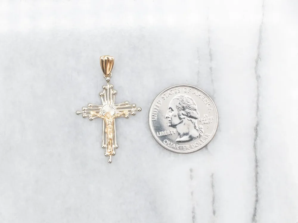 Two Tone Gouden Crucifix Cross Pendant met stofkap