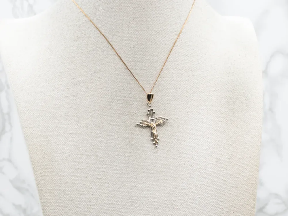 Two Tone Gouden Crucifix Cross Pendant met stofkap