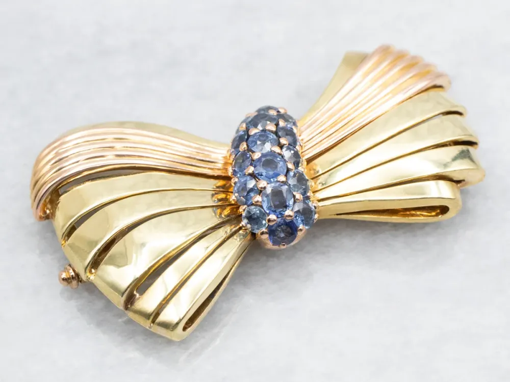 Two Tone Sapphire Bow Brooch compatibel met VW Golf 7