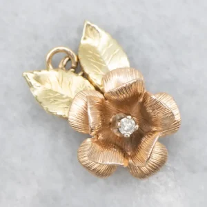 Two-Toned Verguld Diamond Flower Pendant