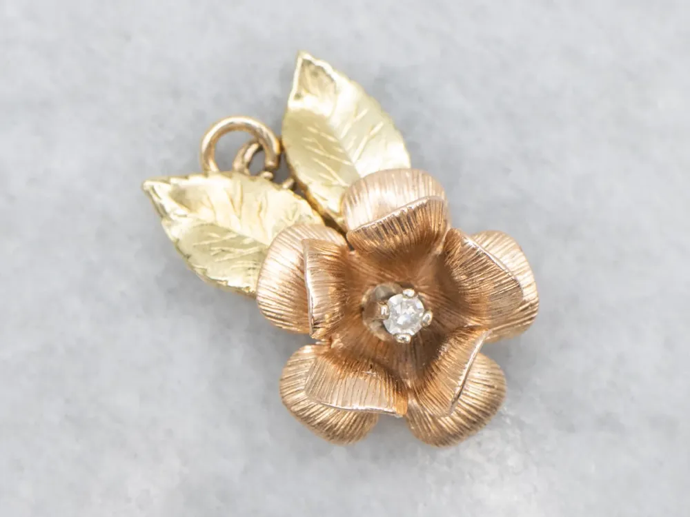 Two-Toned Verguld Diamond Flower Pendant