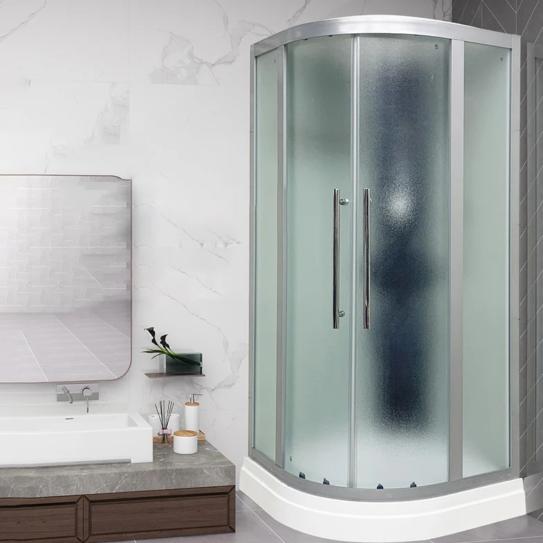 Veerpootlager Double Sliding Rounded Shower Stall Frosted Tempered Glaswerk Shower Kit 31