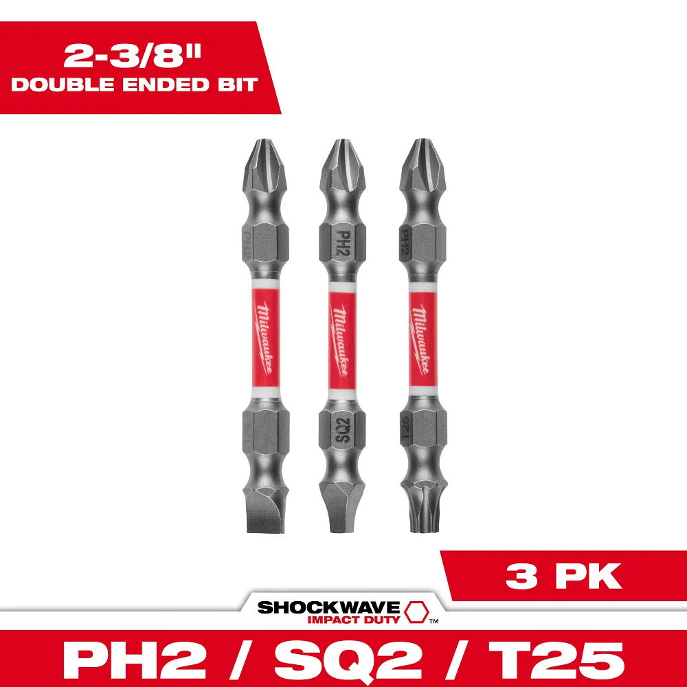 Verende bladveer MILWAUKEE 3 PC. SHOCKWAVE IMPACT DUTY™ PH2/SQ2/T25 Tweevoudig Ended Bits