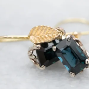 Verende bladveer Two Tone Botanical Sapphire Drop Earrings
