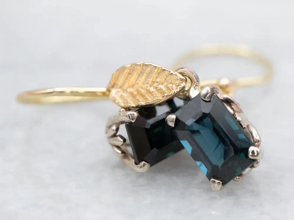 Verende bladveer Two Tone Botanical Sapphire Drop Earrings