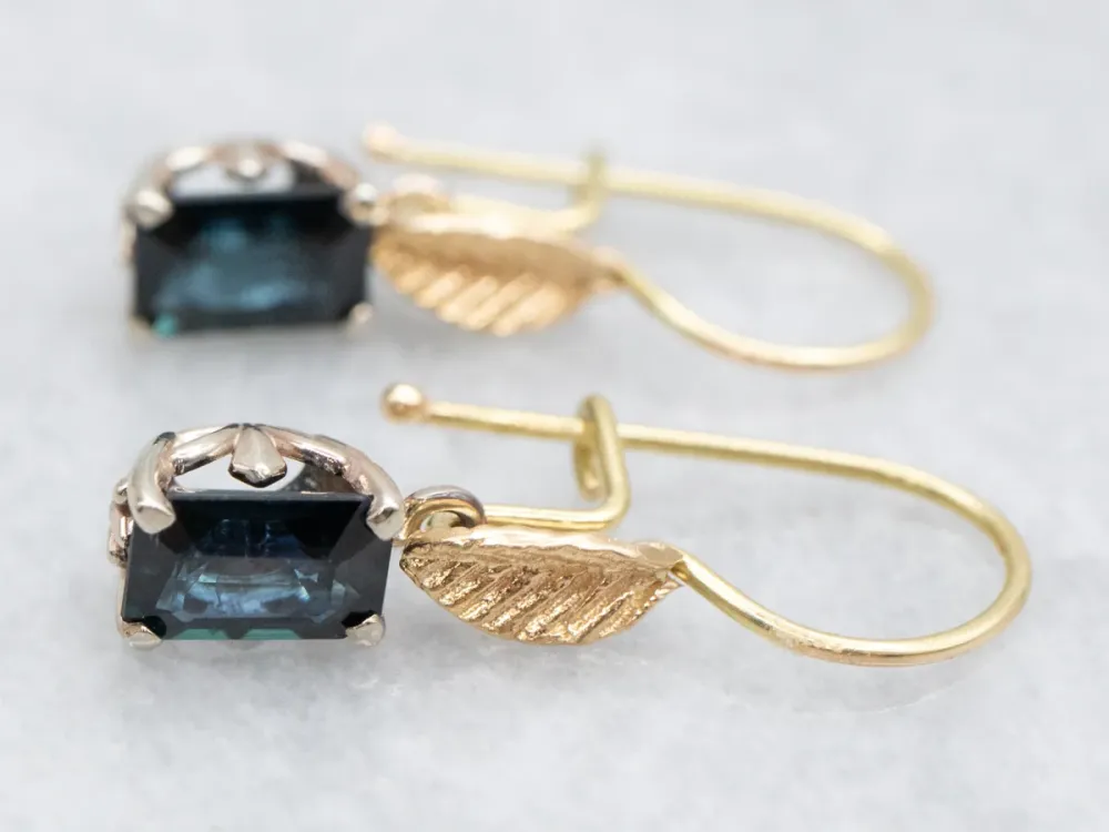 Verende bladveer Two Tone Botanical Sapphire Drop Earrings