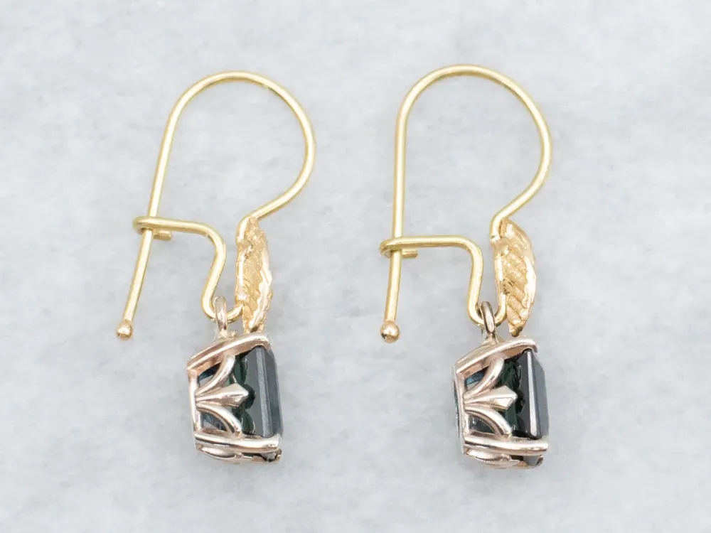 Verende bladveer Two Tone Botanical Sapphire Drop Earrings