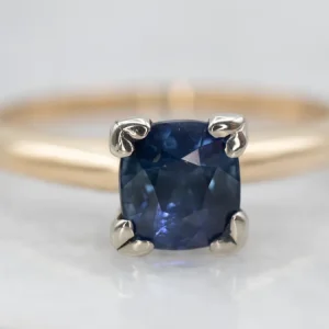 Verende bladveer Two Tone Verguld Sapphire Solitaire Engagement Ring