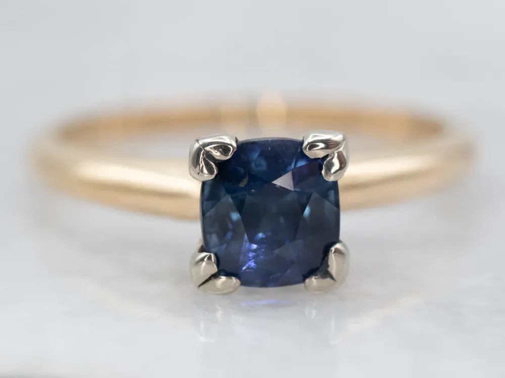 Verende bladveer Two Tone Verguld Sapphire Solitaire Engagement Ring