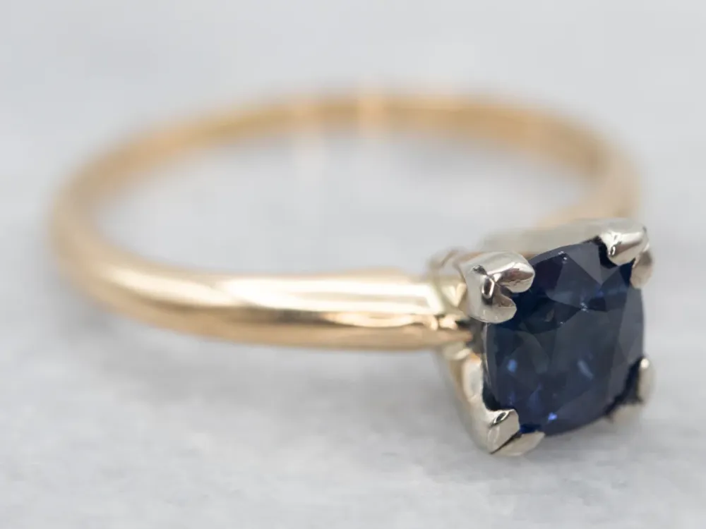 Verende bladveer Two Tone Verguld Sapphire Solitaire Engagement Ring