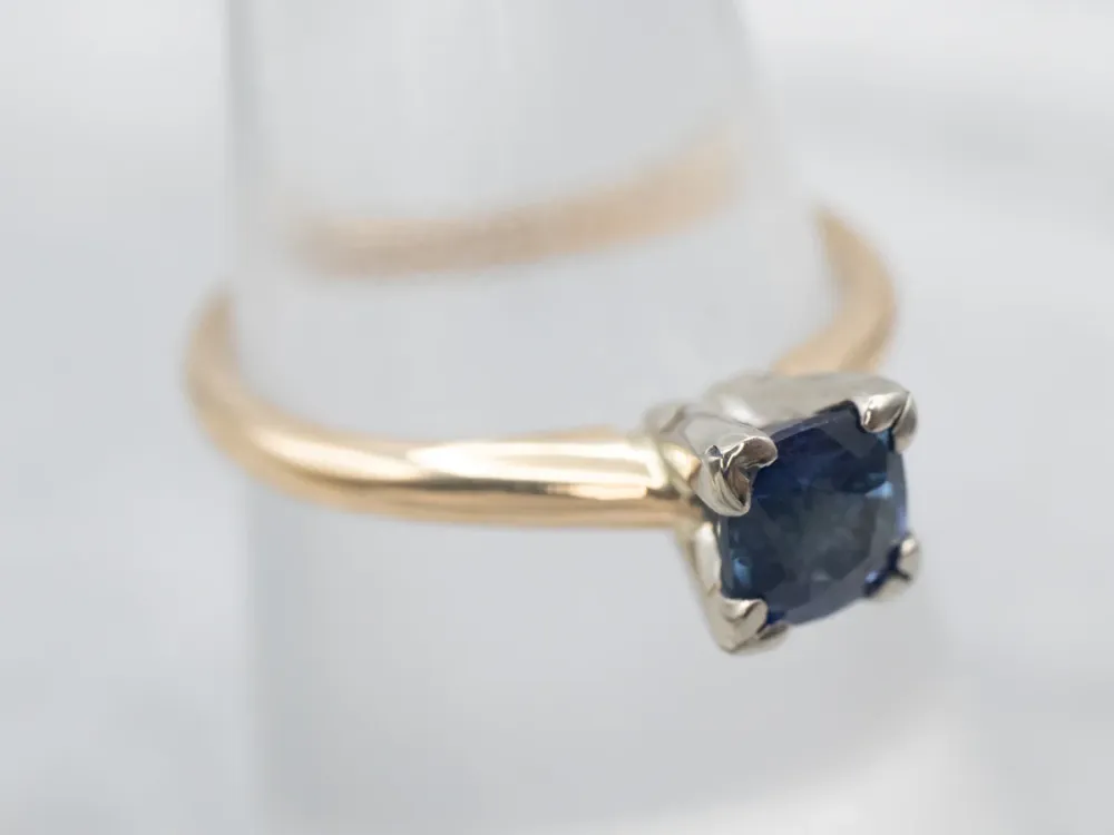 Verende bladveer Two Tone Verguld Sapphire Solitaire Engagement Ring