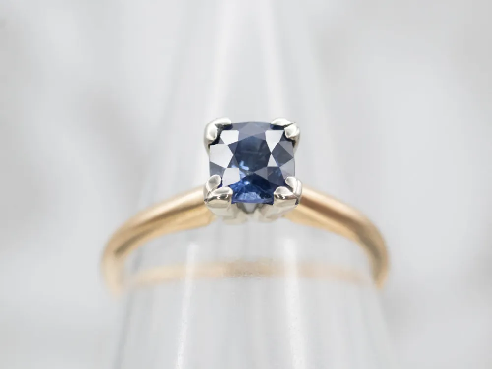 Verende bladveer Two Tone Verguld Sapphire Solitaire Engagement Ring