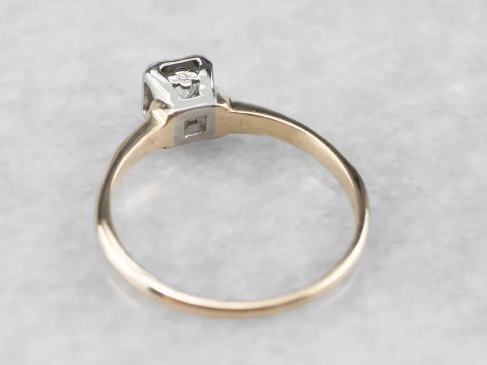 Vintage Diamond Solitaire Engagement Ring Two Tone Gold
