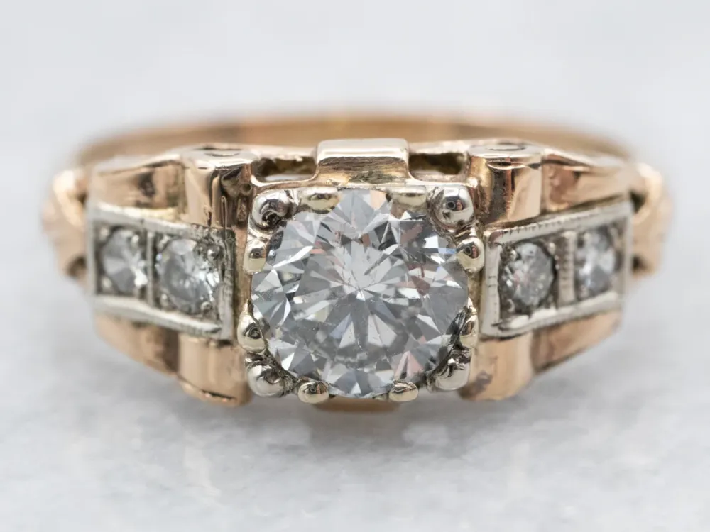 Vintage Two Toned Diamond Engagement Ring